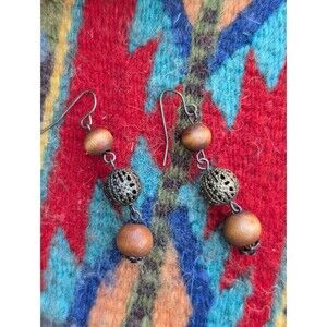 Vintage Wood Bead Dangle Earrings